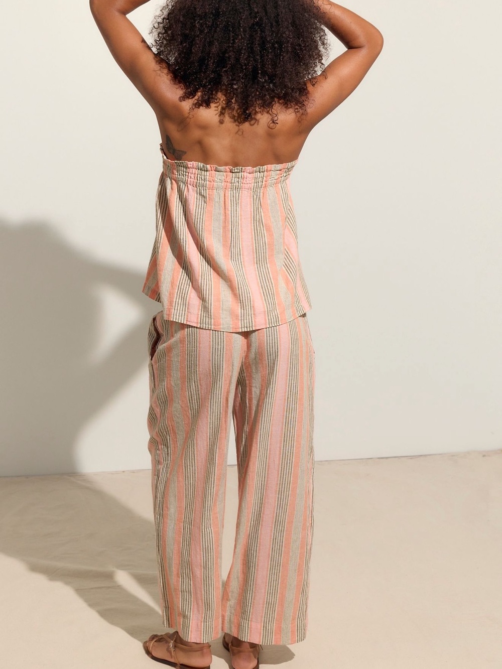 Free People Striped Peach & Cream Wide-Leg Pants - Picture 2 of 5